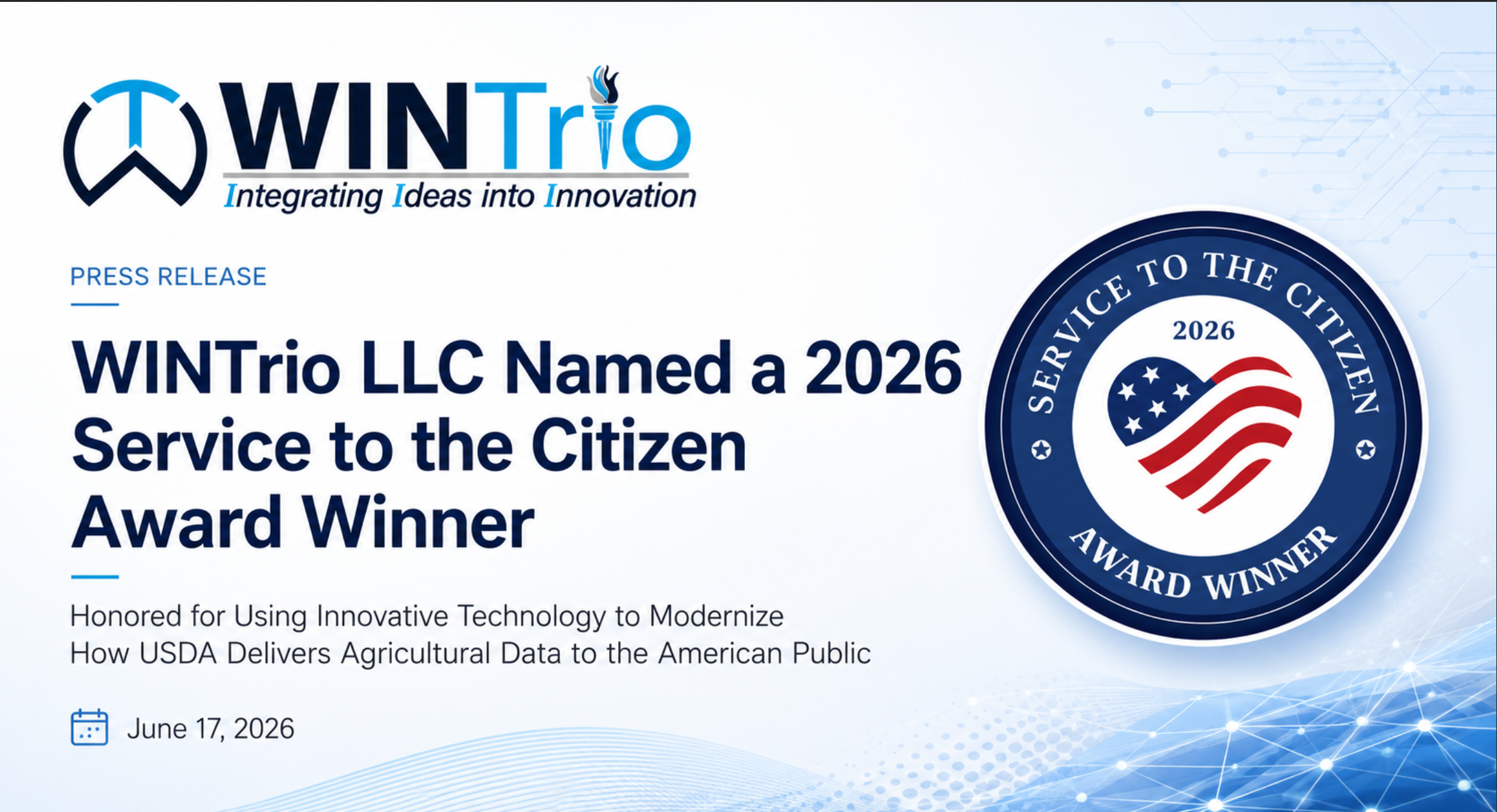 WINTrio LLC Named a 2026 Service to the Citizen Award Winner